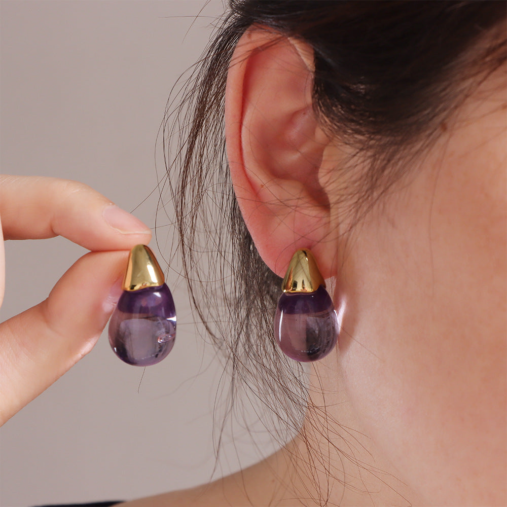 6 Pairs - Colorful Water Drop Resin Earrings (Mix Color)  (1 Pair Price - 33)