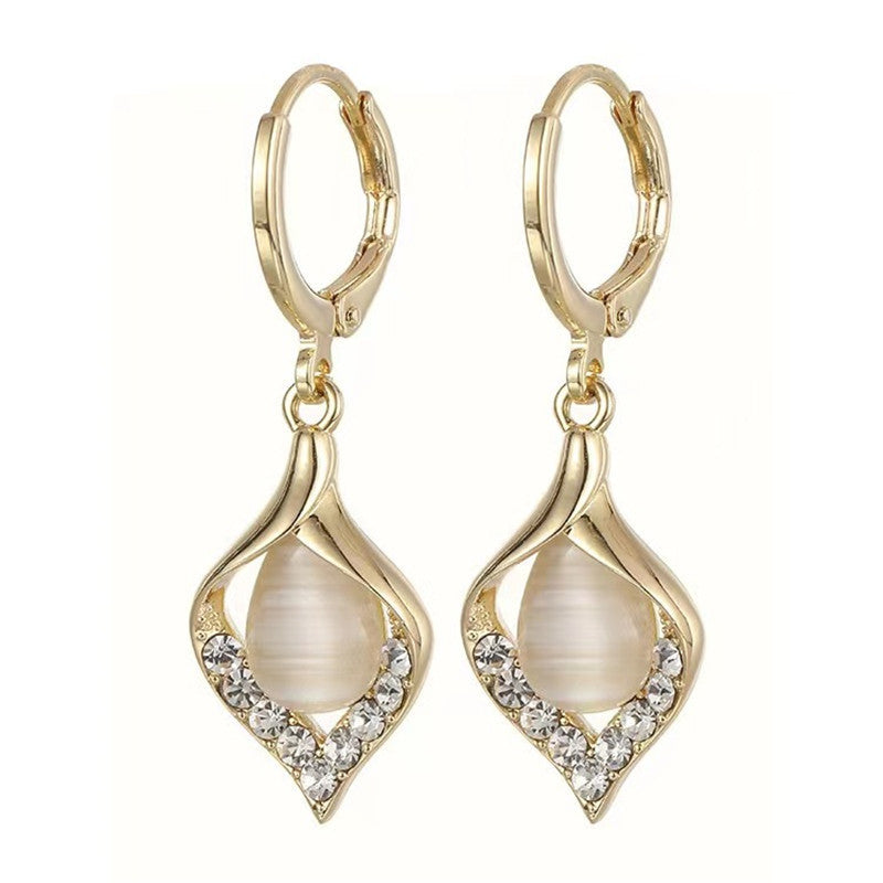 6 Set - Retro New Chinese Cat's Eye Diamond Earrings - White (1 Set price - 29)