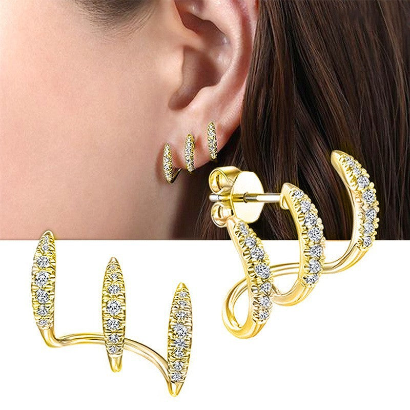 6 Pairs - Three-layer curved stud earrings - Golden (1 Pair Price - 18)