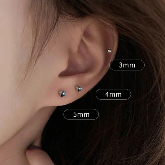 3 Pairs - Bean round bead earrings 4mm - Silver (Unit Price - 13)