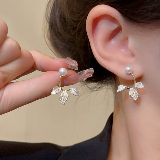 6 Pairs - Pearl and leaf earrings (1 Pair Price - 32)