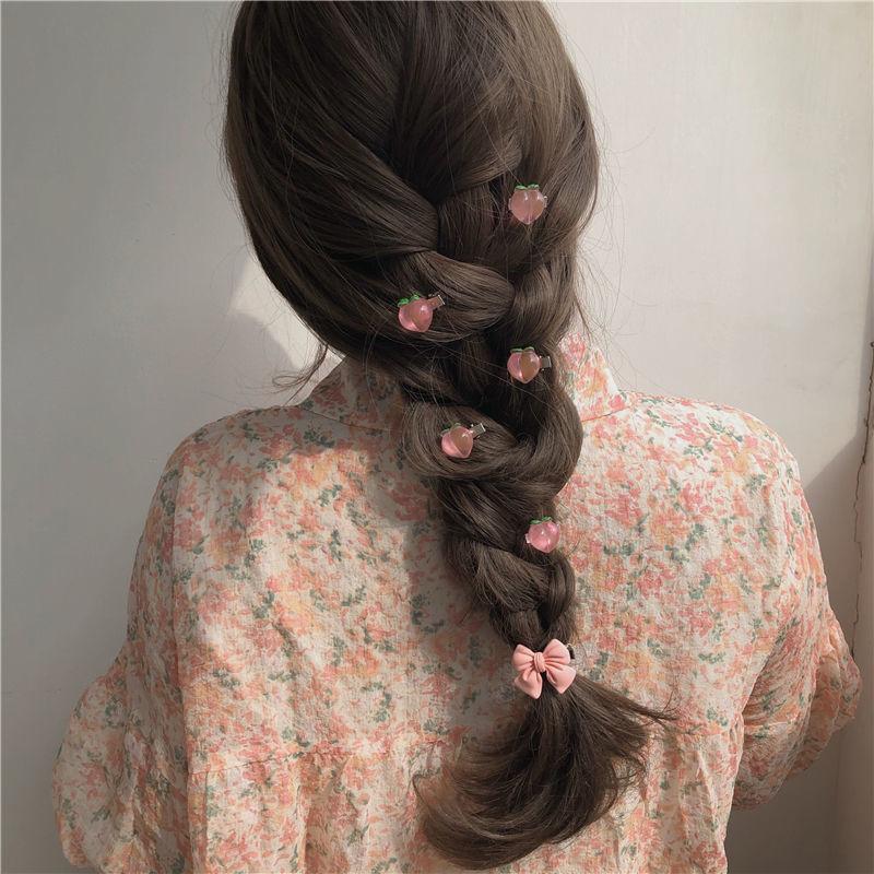 10 Pc - Spring Fresh Cute Peach Rose Bow Heart Hairpin opp packing (1 Pc Price - 5)