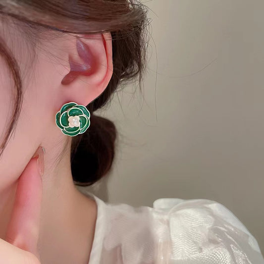 6 Set - Camellia green oil drop earrings (1 Set price - 22)
