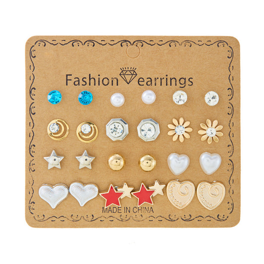 New monthly 12 pairs card-mounted earrings set - D7