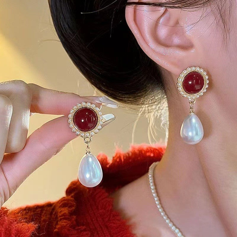 6 Pairs - Oval pearl earrings (Mix Color) (1 Pair Price - 30)