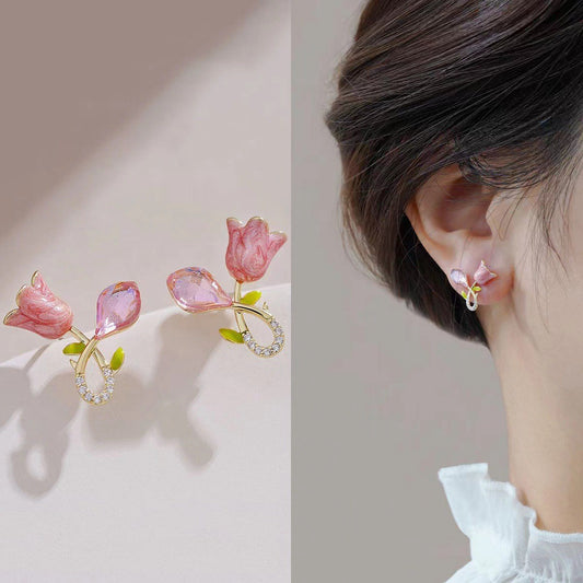 6 Pairs - New Niche Pink Tulip Flower Earrings (1 Pair Price - 30)