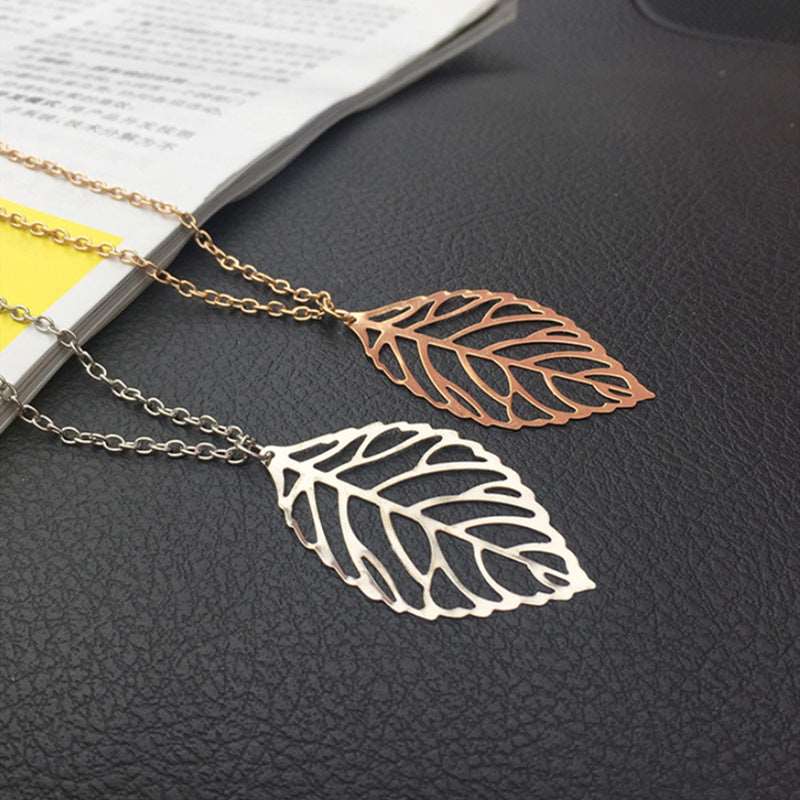 12 Pc - Metal Hollow Leaf Pendant  Necklace (Unit Price - 15)