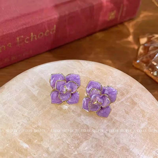 6 Set - Purple oil painting flower earrings (Unit price 26)