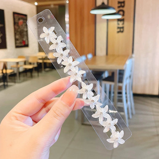 Children's small flower hair buckle hair clip - White (10 pc set card packing)