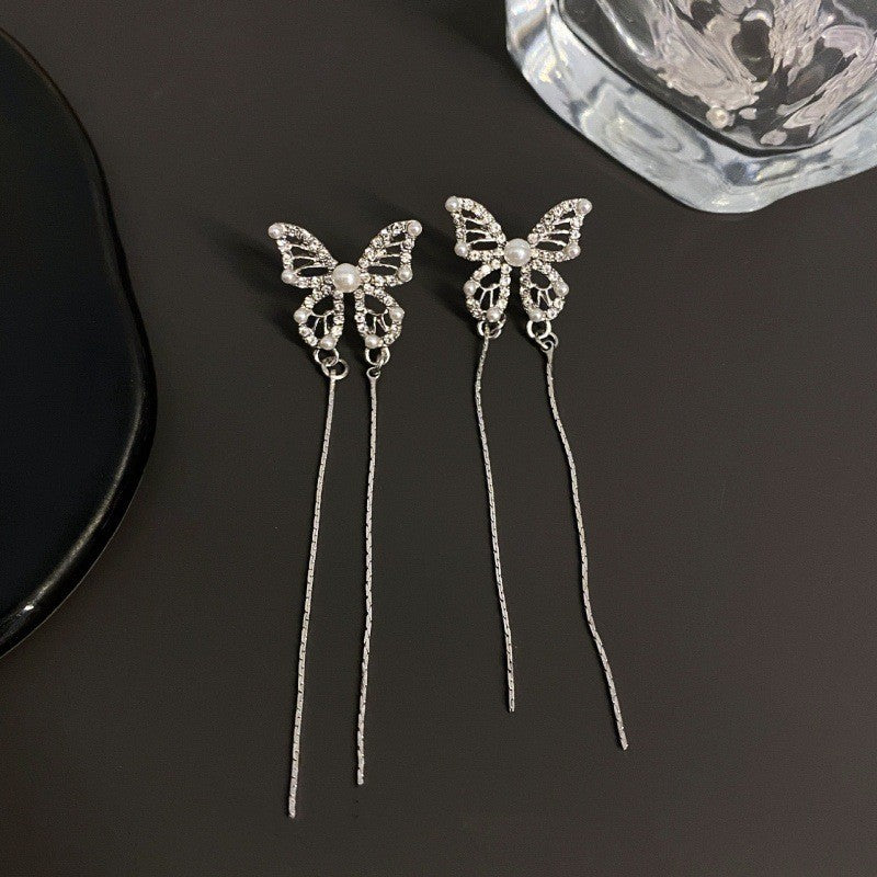 6 Pairs - High-End Butterfly Pearl Zircon Tassel Earrings (1 Pair Price - 53)