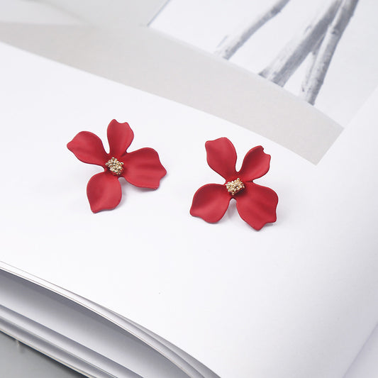 6 pc - Korean Style New Flower Earrings - Red (Unit Price - 24)