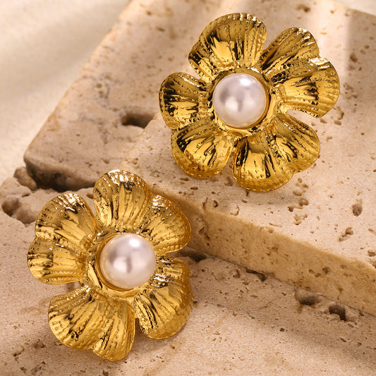 3 Pairs - Anti Tarnish Flower Pearl Earrings (1 Pair Price - 55)