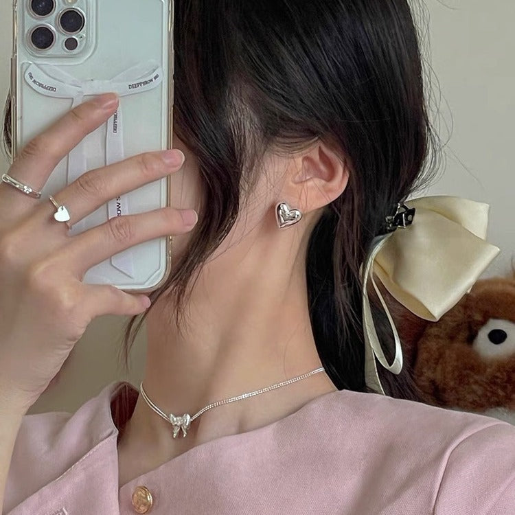 6 Set - Peach heart earrings - Silver (Unit price 16)
