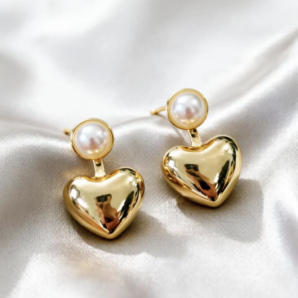 6 Pairs - Heart-shaped pearl stud earrings (1 Pair Price - 23)