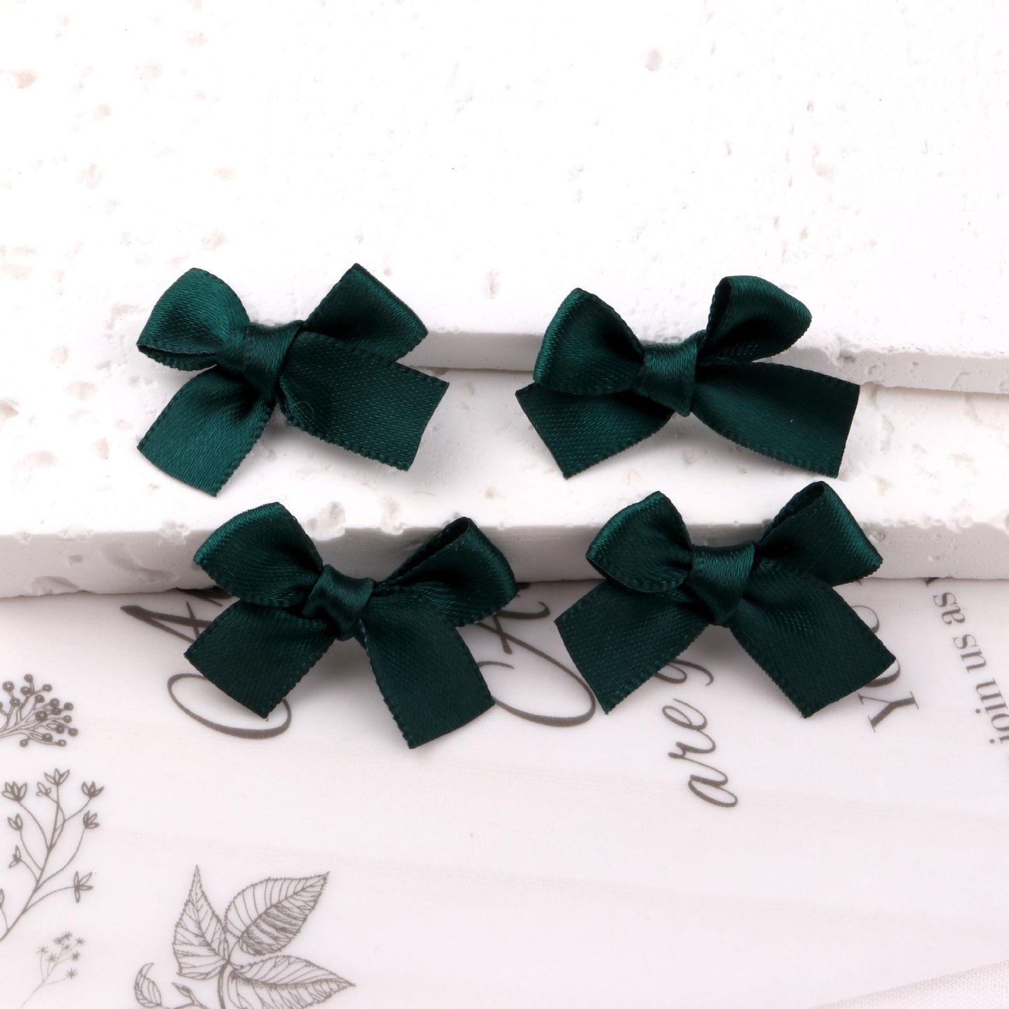 Dark Green Ribbon 3cm bow mini hairpin (10 Pc Set Card packing)