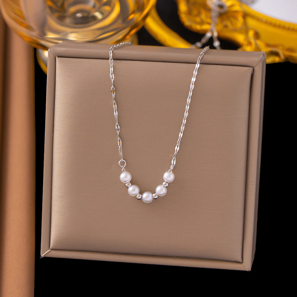 3 Pc - Anti Tarnish Smiling pearl necklace - Silver (1 Pc Price - 32)