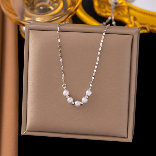 3 Pc - Anti Tarnish Smiling pearl necklace - Silver (1 Pc Price - 32)