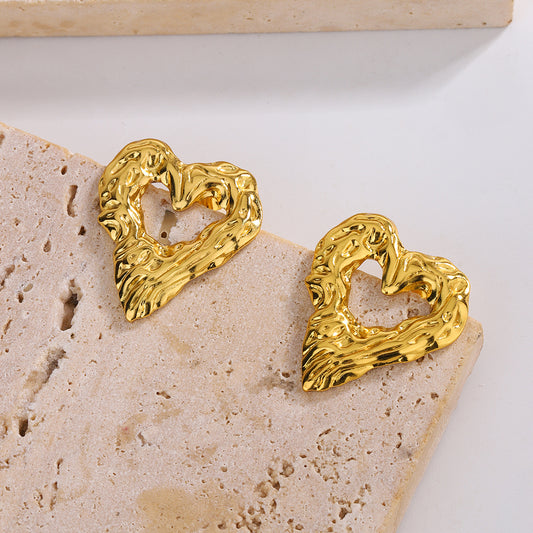 3 Pairs - Anti tarnish irregular heart earrings (1 Pair Price - 44)