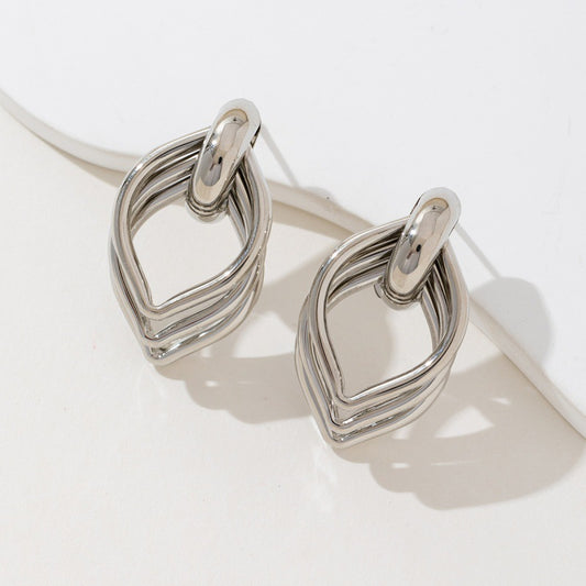 6 Pairs - Multi-Layer Geometric Earrings - Silver (1 Pair Price - 43)