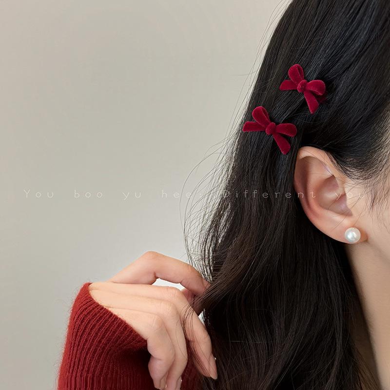 10 Pc  - Korean flocking bow velvet side clip opp packing (1 Pc Price - 6)
