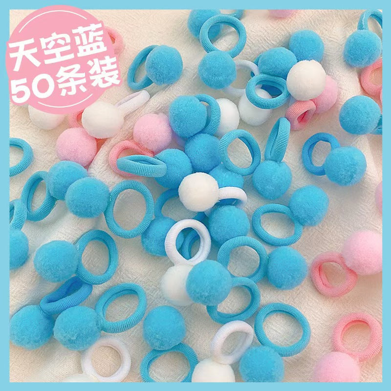 Pom pom towel ring no damage hair rubber band - 50 pc Blue - Box packing