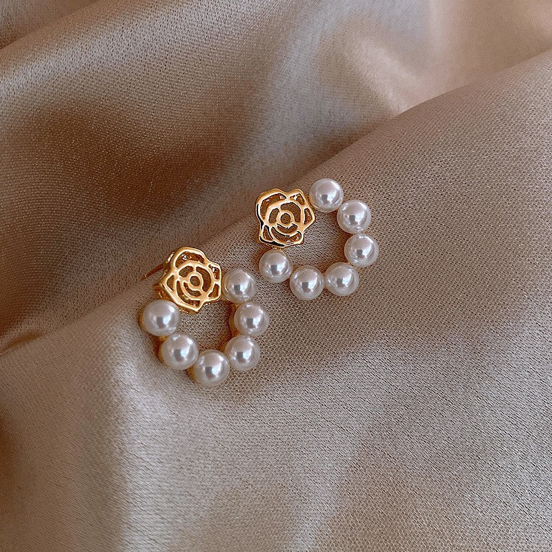 6 Pairs - Rose flower pearl earrings (1 Pair Price - 23)