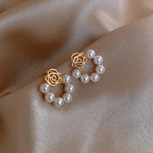 6 Pairs - Rose flower pearl earrings (1 Pair Price - 23)