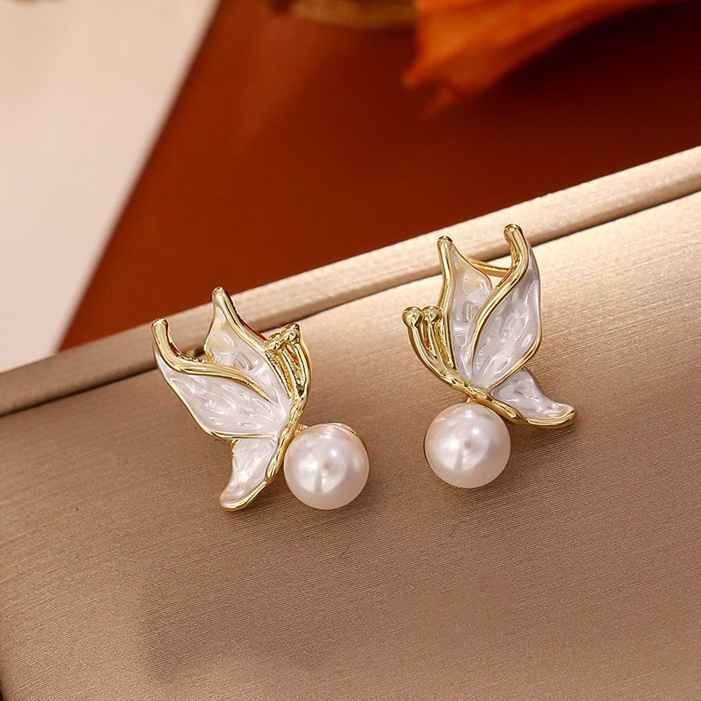 6 Pairs - French Style Butterfly Pearl Earrings  (1 Pair Price - 27)