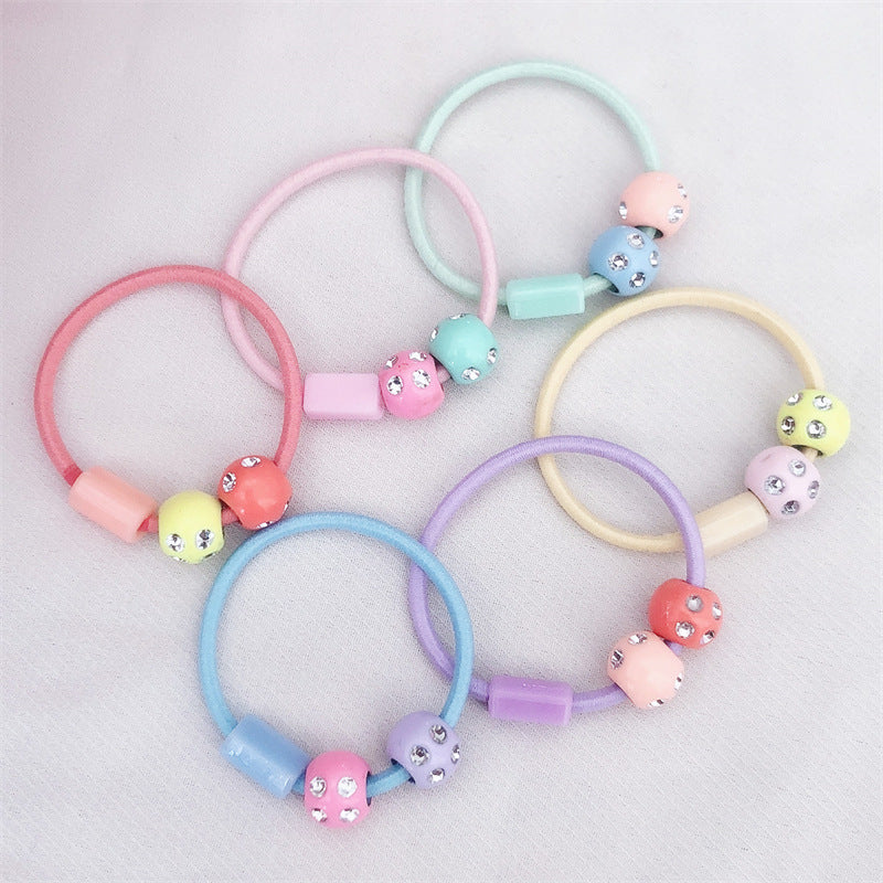 10 Pc - Hair ties with rhinestone beads, cute and simple baby hair ties (Mix color)