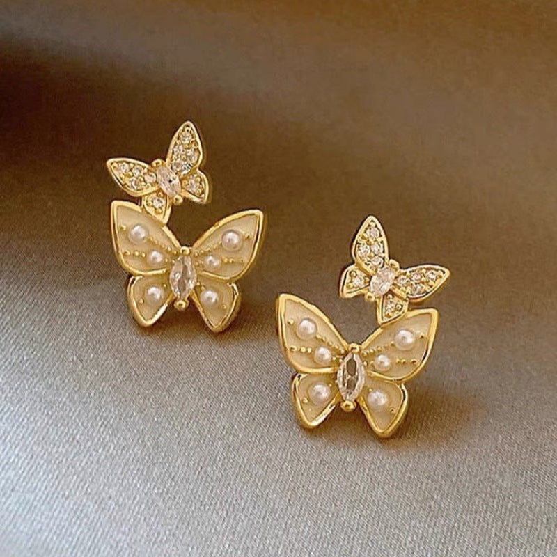 6 Pairs - New Trendy Spring and Summer Butterfly Pearl Earrings (Mix Color)  (1 Pair Price - 32)