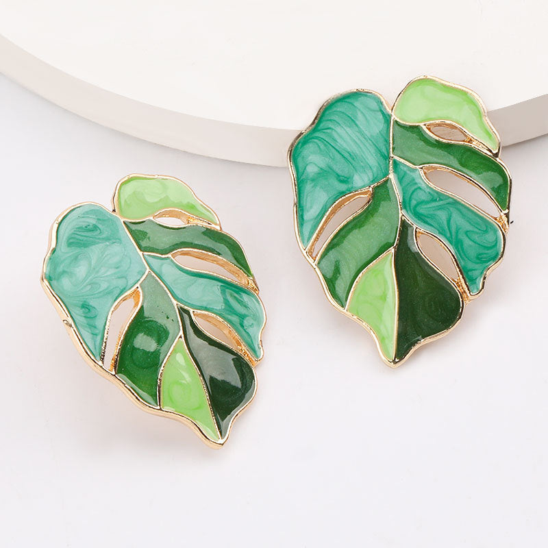 6 Set - Korean forest dreamy fresh oil drop leaf earrings - Mix Color (Unit price 32)
