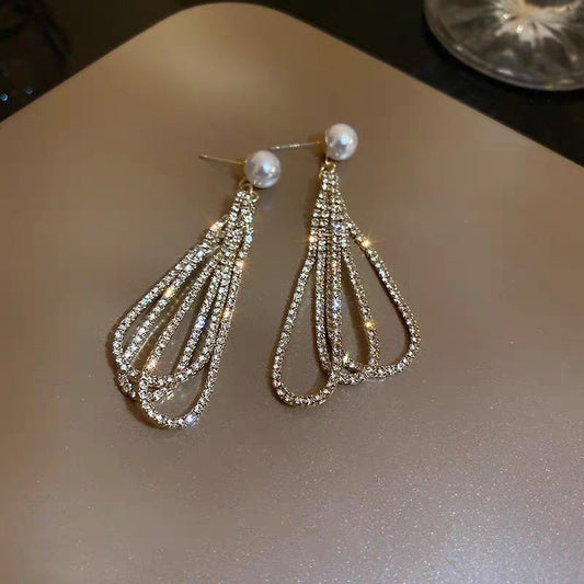 6 Set - Teardrop shaped full diamond pearl earrings (1 Set Price - 72)