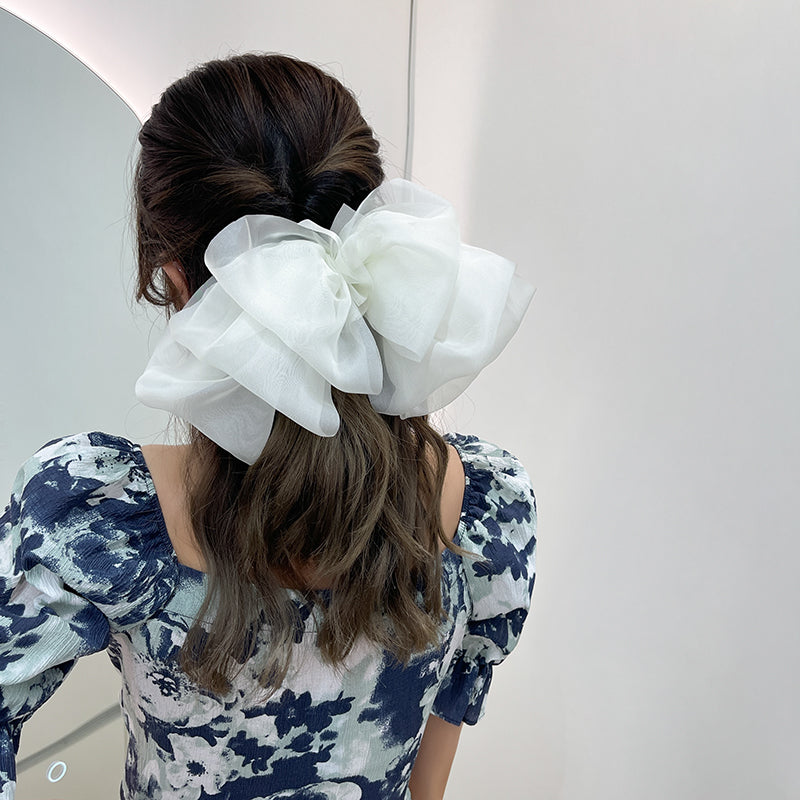 3 Pc - Women's chiffon spring clip ponytail back head big hairpin (Mix Color OPP Packing) (1 Pc Price - 52)