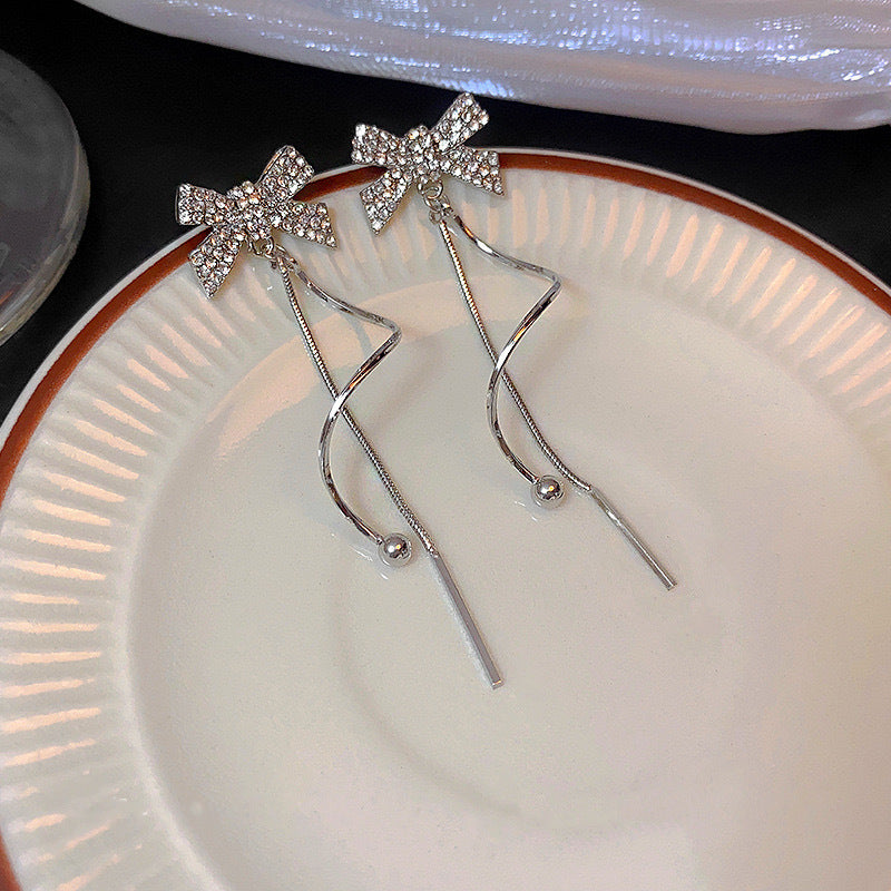6 Pairs - Zircon Bow Tassel Earrings (1 Pair Price - 48)