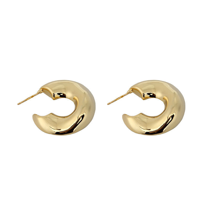 6 Set - Irregular C-shaped circle earrings - Golden (Unit price 24)