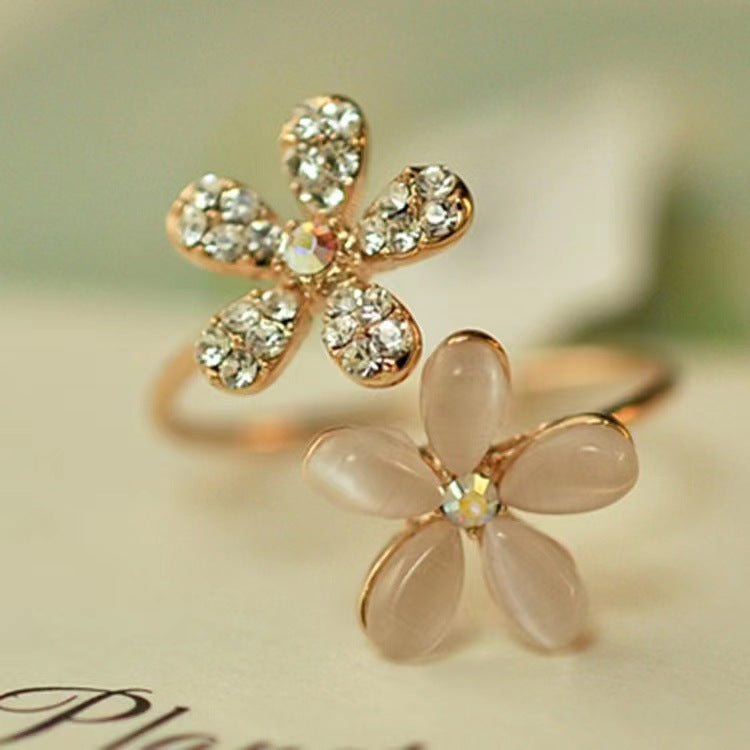 6 Pc - Small fresh cat's eye stone flower index finger ring (Unit Price - 26)