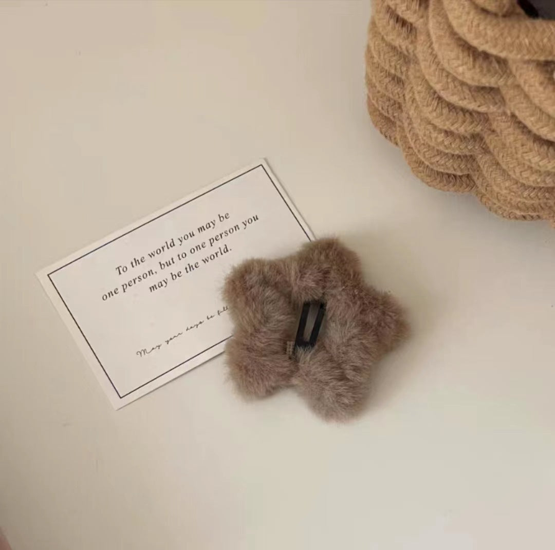 3 Pc - Furry star BB clip - Milk Coffee (Unit Price - 6)