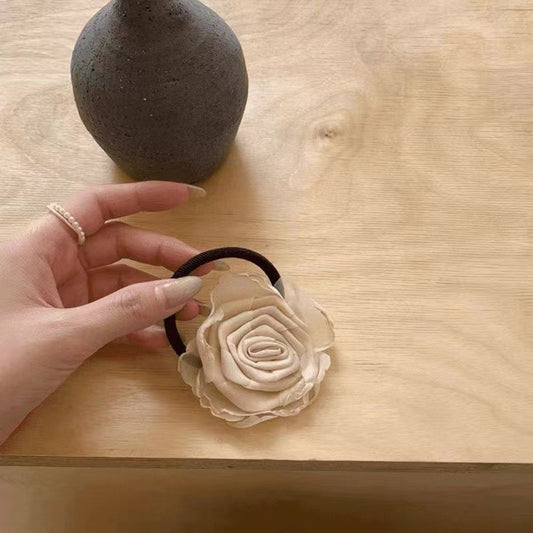 3 Pc - New French Retro Rose Flower Girls Hair Rope - Milky White (1 Pc Price - 19)