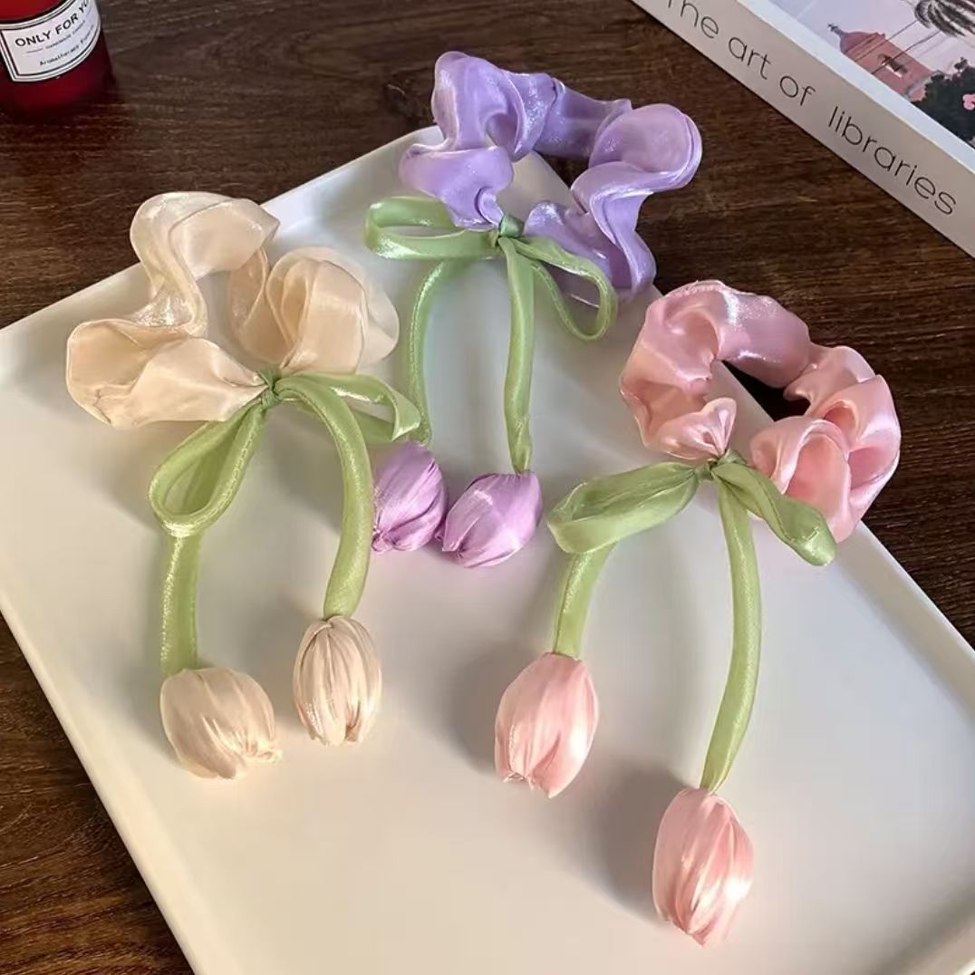 6 Pc - Sweet tulip flower rubber band hairtie (Mix Color) (Unit Price - 27)