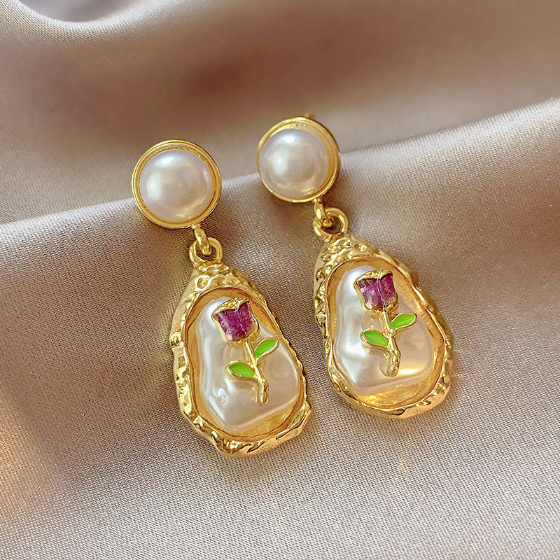 6 Set - Monet flower oil painting style Baroque pearl earrings (Unit price 41)