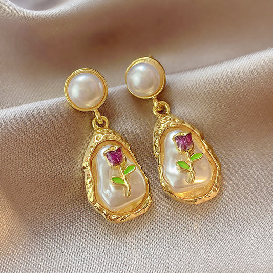 6 Set - Monet flower oil painting style Baroque pearl earrings (Unit price 41)