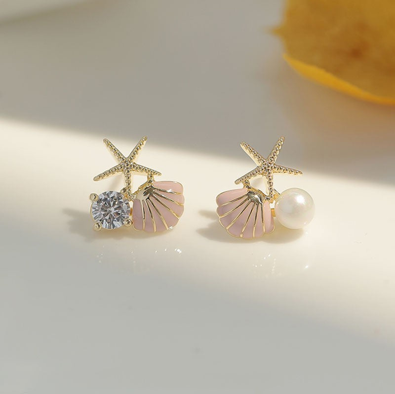 12pcs- Starfish shell dream  earrings - Pink (Unit Price -21)