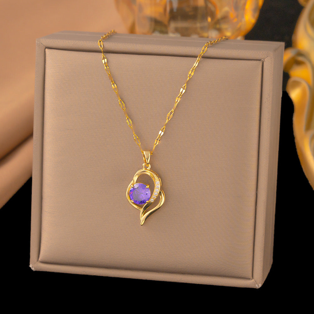 3 Pc - Anti Tarnish Purple diamond love necklace gold (1 Pc Price - 78)