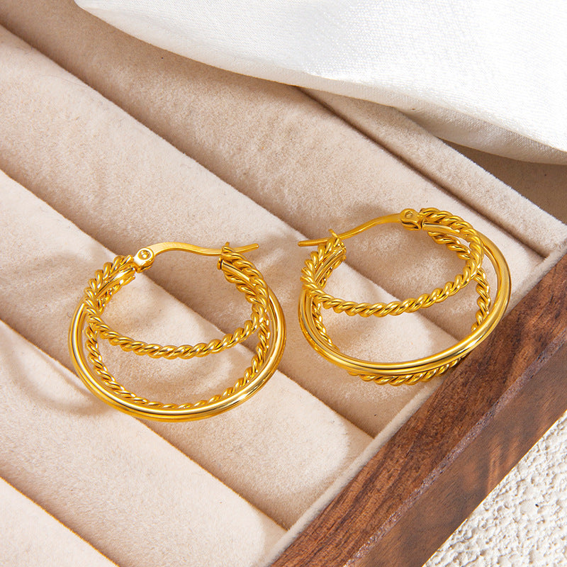 3 Set - Anti Tarnish Three-wire coil earrings (Unit Price - 71)