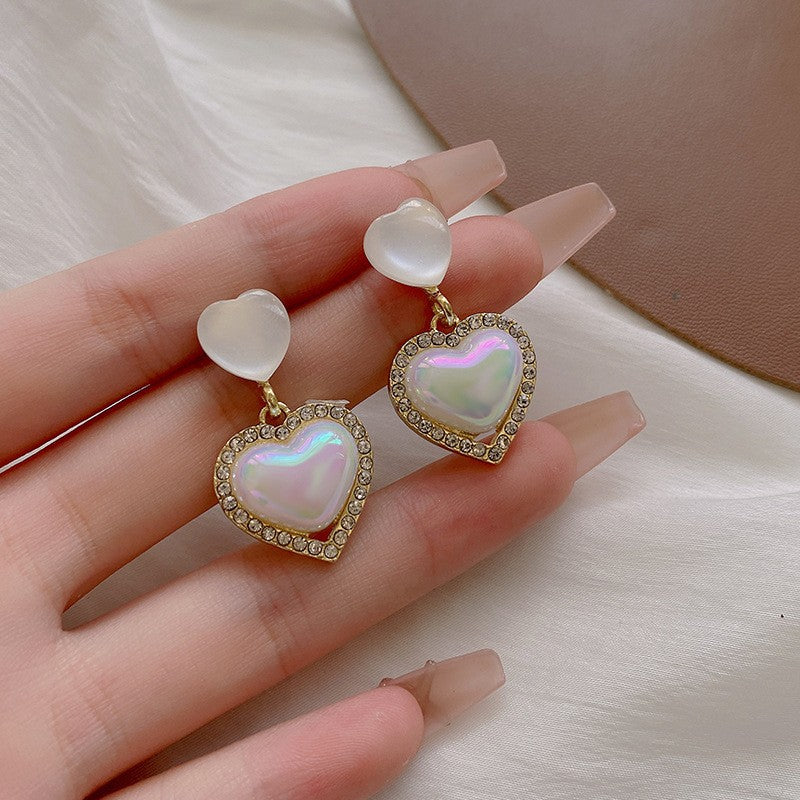 6 Set - Sweet heart-shaped diamond-studded design earrings (Unit price 37)