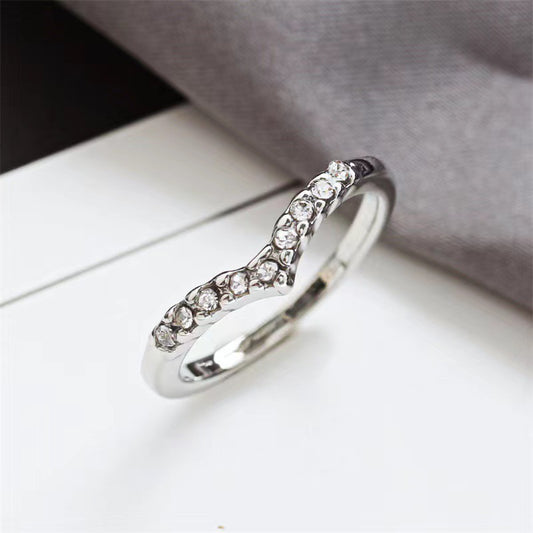 6 Pc - V-shaped unique design diamond pinky ring - Silver (Unit Price - 8)