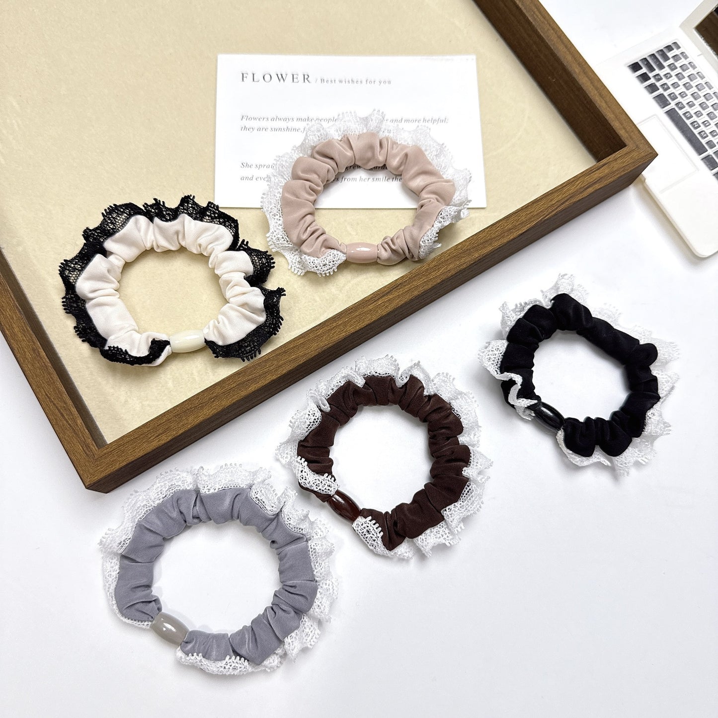 10 Pc - Korean Style Lace Hair Band, High Elastic Hair Tie, Fabric Hair Rope (Mix Color OPP bag) (Unit Price 8)