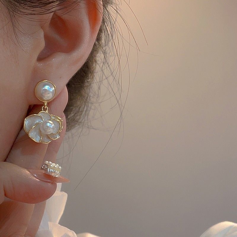 6 Set - French retro oil drop pearl flower earrings (Unit price 31)