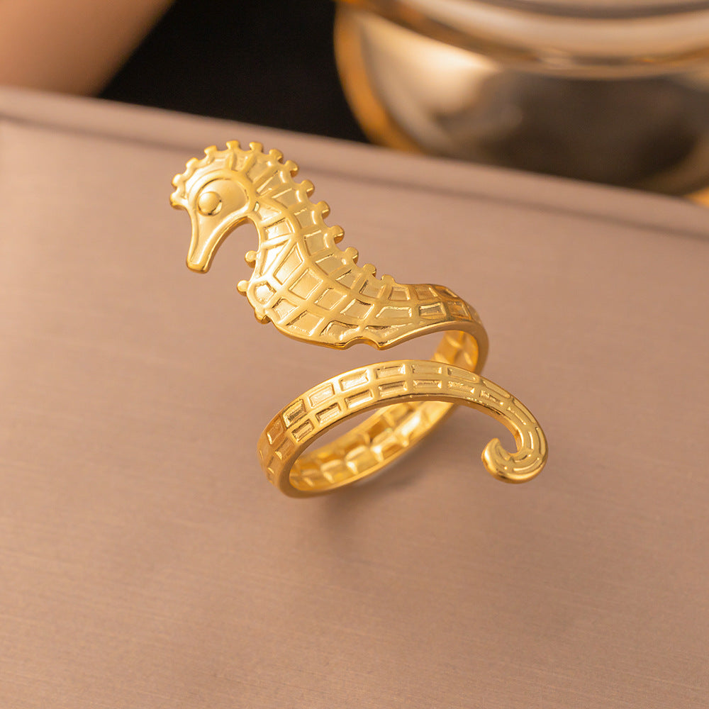 3 Pc - Anti Tarnish Seahorse ring gold (1 Pc Price - 50)
