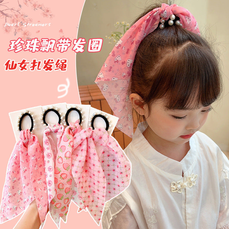 6 Pc - Children's Cartoon Floral Pearl Hair Band Hair Rope opp packing (1 Pc price - 19)